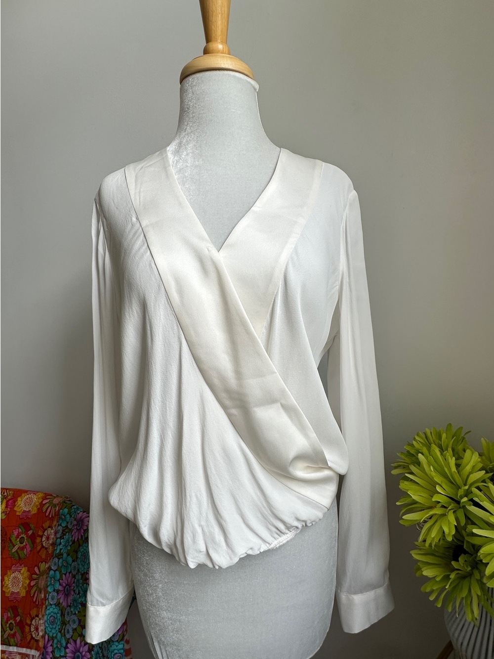 Vintage Donna Karan Ivory Cross-over Draped Blouse